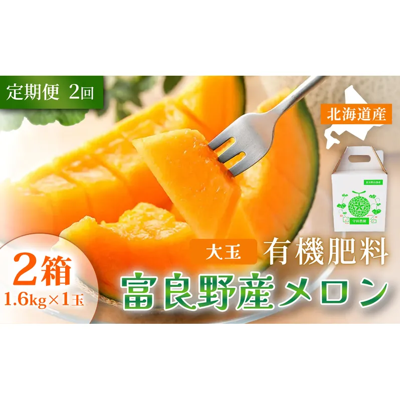 【定期便2ヵ月】糖度15度以上 赤肉メロン 富良野産 メロン 1.6kg×1玉 2箱 計3.2kg×全2回｜北海道富良野市 7～8月発送 ご褒美 プレゼント メロン 赤肉メロン 富良野メロン 果物 フルーツ とろける甘さ 夏季限定 旬の味覚