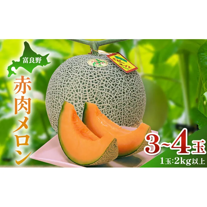 【2026年夏発送】富良野産 赤肉メロン 大玉 3～4玉（1玉：2kg以上）[近藤農園] メロン フルーツ 果物 新鮮 甘い 贈り物 ギフト 道産 ジューシー おやつ ふらの ブランド 夏 北海道 富良野市