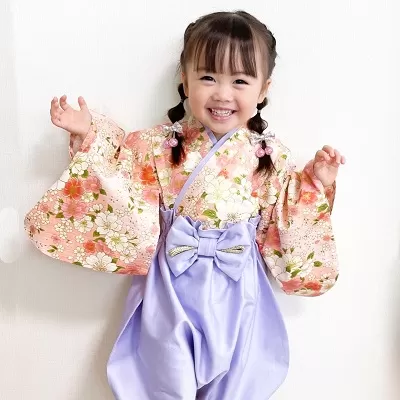 ぽわんパンツの袴 花あかり ピンク×ラベンダー【Mサイズ】