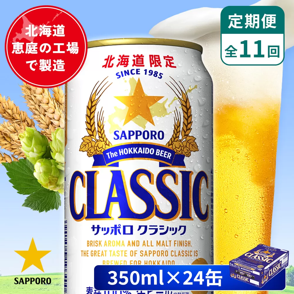 【定期便：全11回】サッポロクラシック 350ml×24本【880010001911】