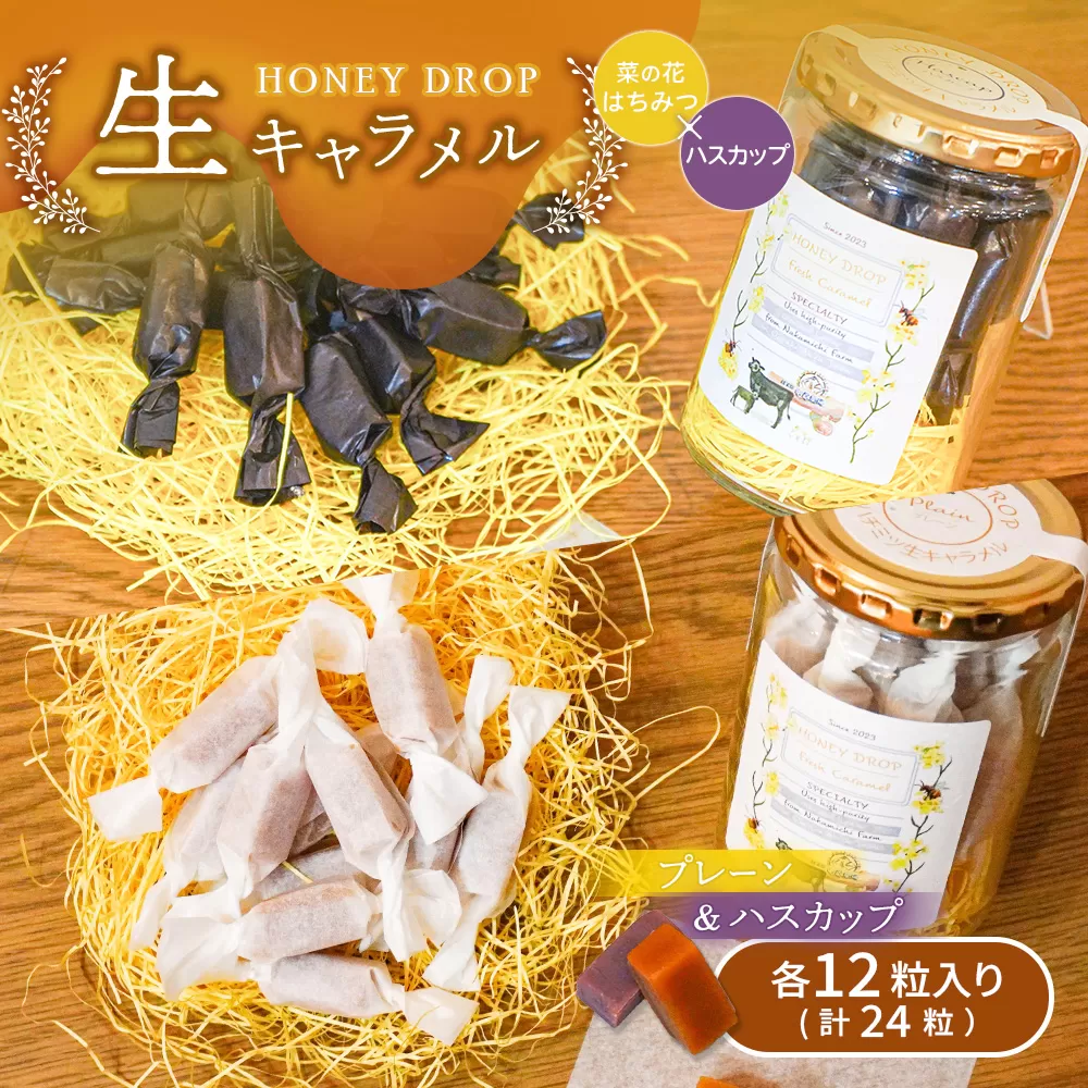 【HONEY DROP】菜の花はちみつ生キャラメル(プレーン・ハスカップ)2ダース（24粒入り）【750003】