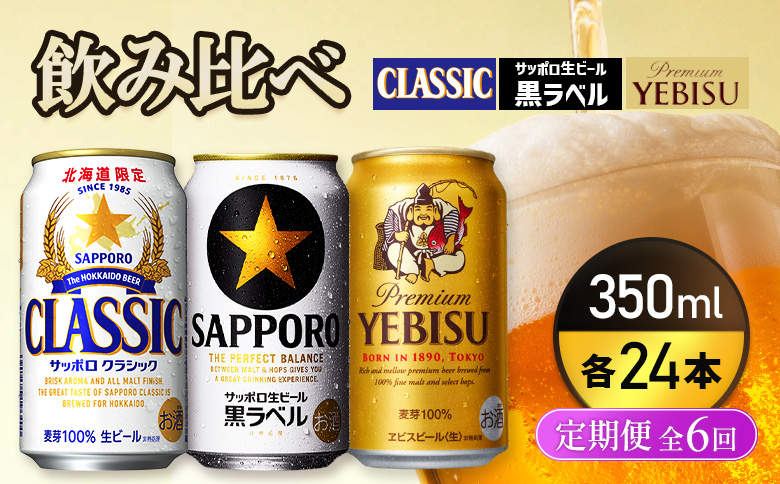 飲み比べ定期便6回』サッポロクラシック・サッポロ黒ラベル・ヱビス