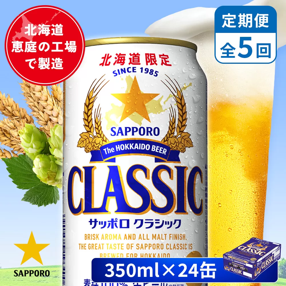【定期便:全5回】サッポロクラシック 350ml×24本【880010001905】