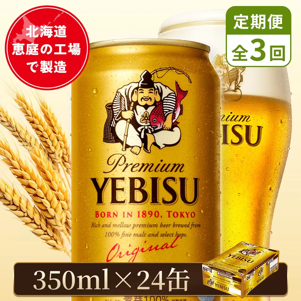 【定期便：全3回】サッポロヱビスビール 350ml×24本【880060021903】