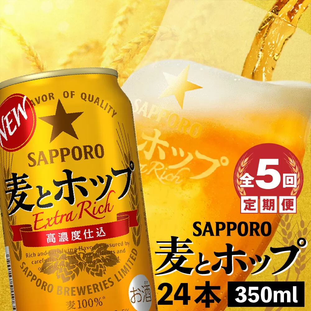 『定期便：全5回』麦とホップ350ml×24本《北海道恵庭市》【30014001】