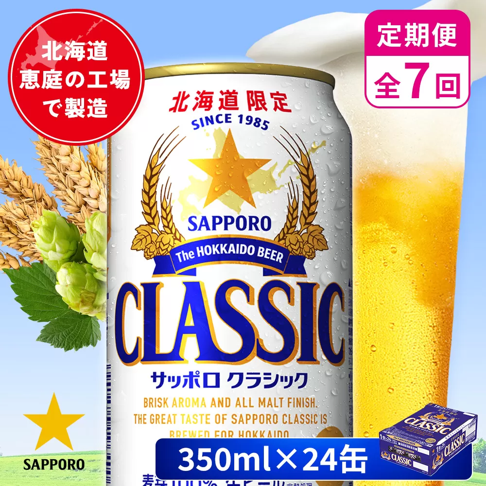 【定期便：全7回】サッポロクラシック 350ml×24本【880010001907】