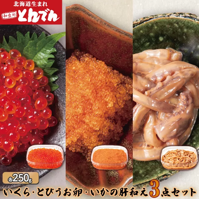 いくら・とびうお 卵・いかの肝和え 3点セット（各250g）《北海道恵庭市》【44001301】