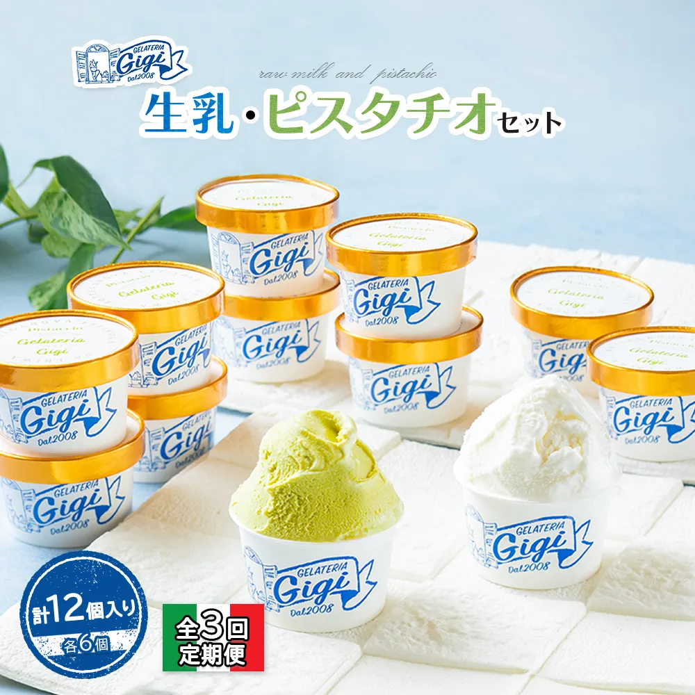 【定期便:全3回】Gigiの生乳イタリアンジェラート6個イタリア産ピスタチオ6個セット(計12個入り)【43002BB0301】