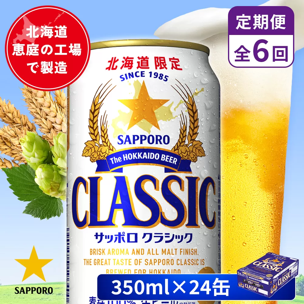 【定期便：全6回】サッポロクラシック 350ml×24本【880010001906】