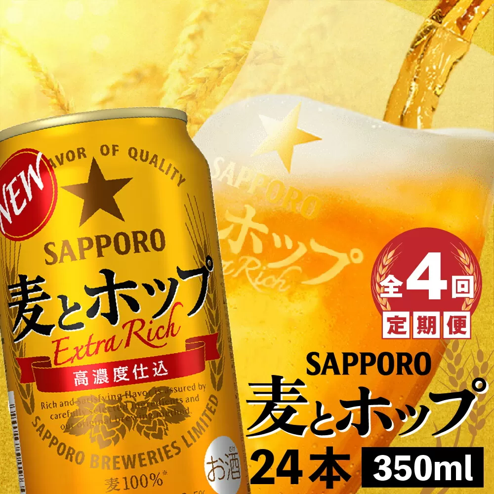 『定期便：全4回』麦とホップ350ml×24本《北海道恵庭市》【30013901】
