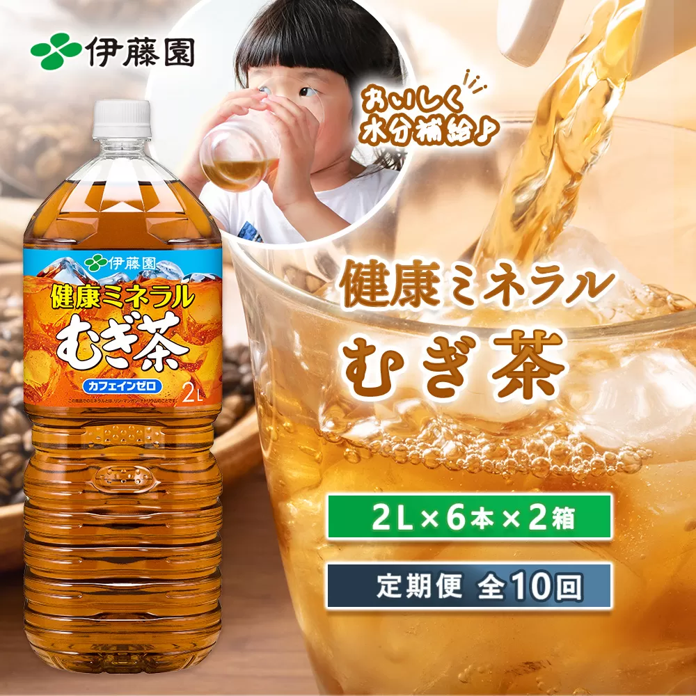 『定期便：全10回』健康ミネラルむぎ茶2L×6本×2箱【500022】