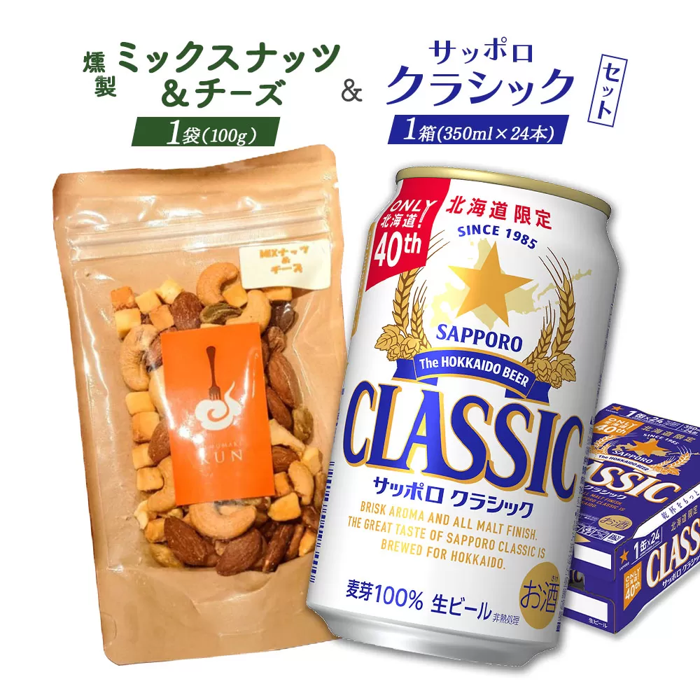 燻製ミックスナッツ&チーズとサッポロクラシックのセット【C99016】