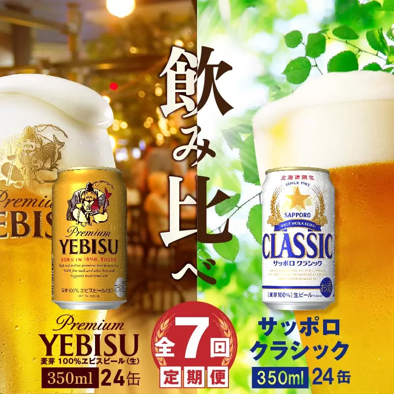 【ビール飲み比べ定期便：全7回】サッポロクラシックとヱビスビール各350ml×24本《北海道恵庭市》【30001020180721】