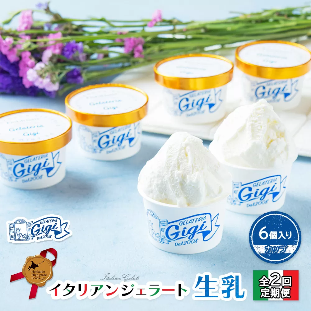 【定期便：全2回】ジェラテリアGigiのイタリアンジェラート『生乳』【カップ6個入】【430035】