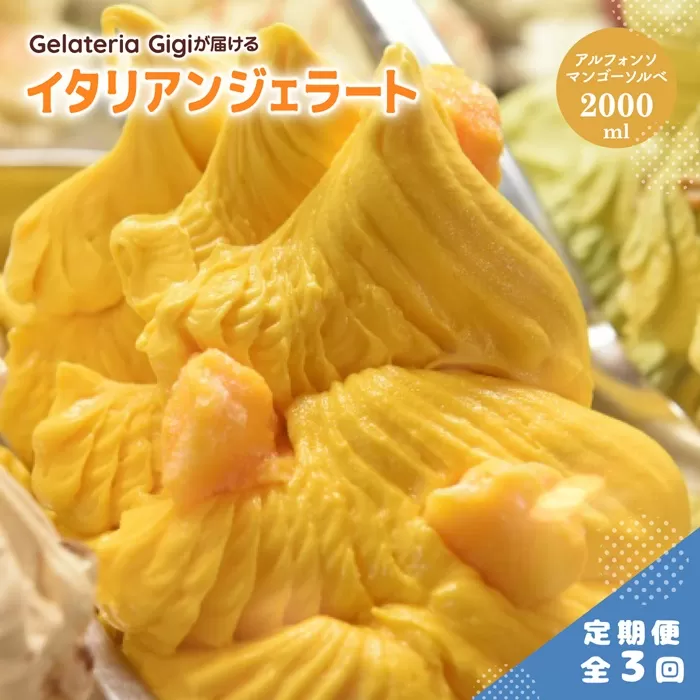 【定期便：全3回】ジェラテリアGigiのイタリアンジェラート『アルフォンソマンゴーソルベ』2000ml【43006402】
