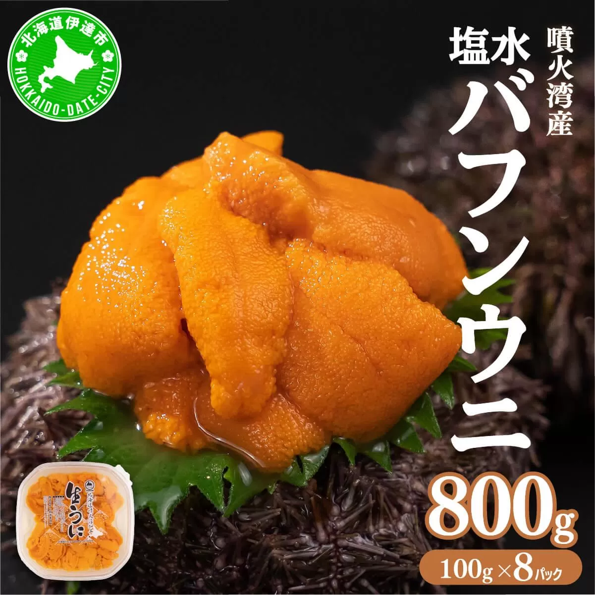 北海道 噴火湾産 塩水 バフンウニ 100g 8パック 計800g うに ウニ 雲丹 海鮮 海の幸 魚介類 ウニ丼 お寿司 濃厚 無添加 産地直送 お取り寄せ 山村水産 送料無料
