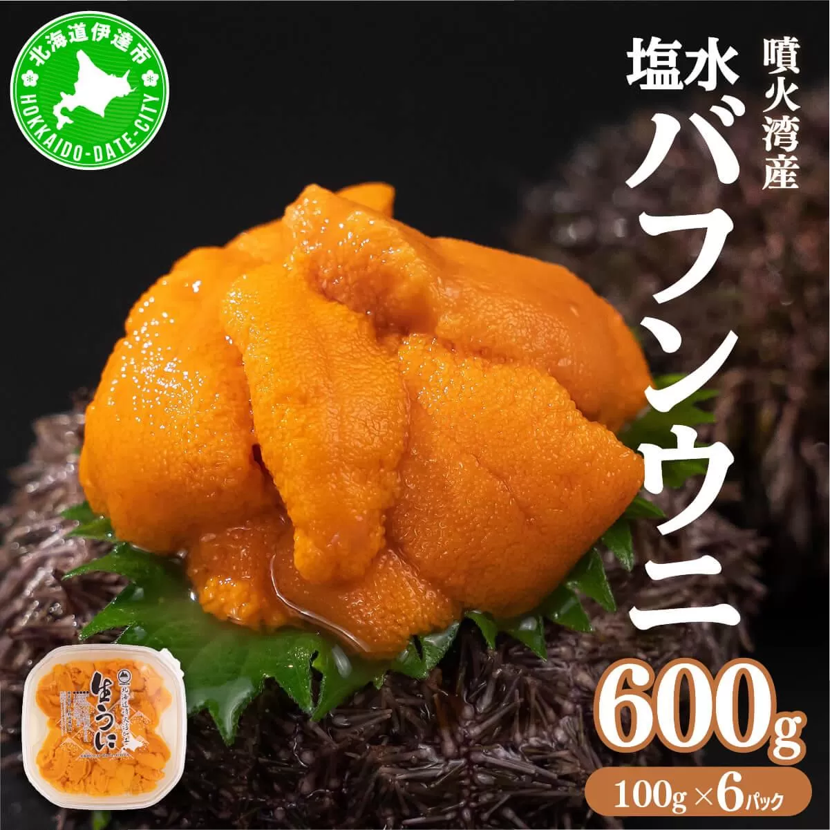 北海道 噴火湾産 塩水 バフンウニ 100g 6パック 計600g うに ウニ 雲丹 海鮮 海の幸 魚介類 ウニ丼 お寿司 濃厚 無添加 産地直送 お取り寄せ 山村水産 送料無料 