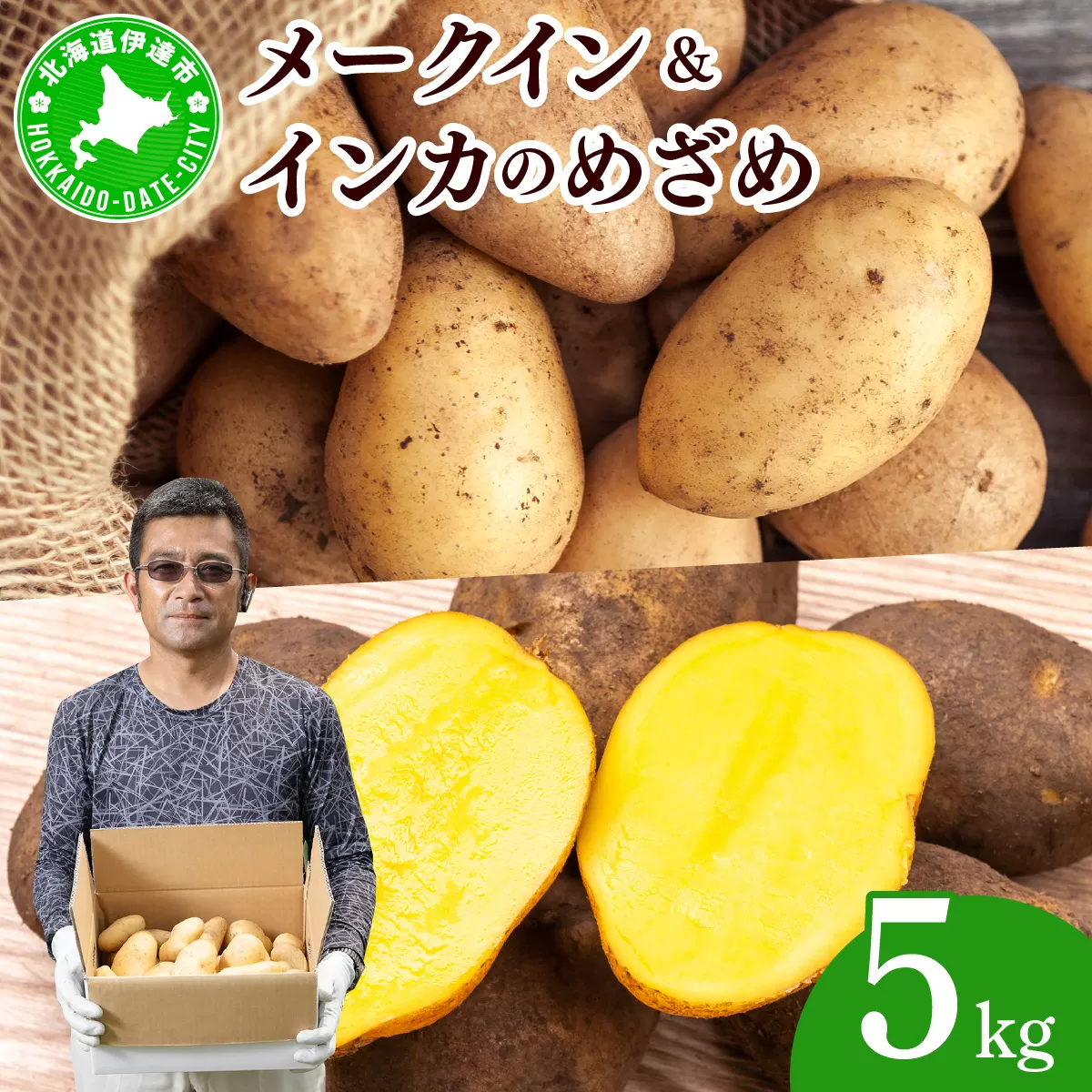 やまけんや じゃがいも 2種 計5kg メークイン インカのめざめ いも 芋 イモ ジャガイモ  馬鈴薯  甘い 旬 農作物 野菜 ほくほく ホクホク クリーミー なめらか 国産 お取り寄せ 常温 送料無料 北海道 伊達市