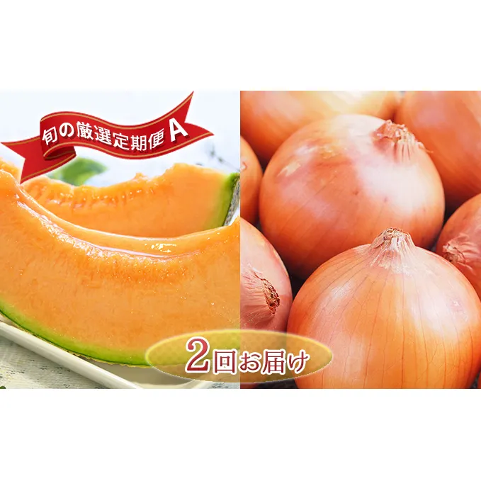 新篠津産　旬の厳選定期便A　【2回お届け】 果物類 フルーツ メロン赤肉 野菜 玉ねぎ たまねぎ 2ヶ月 