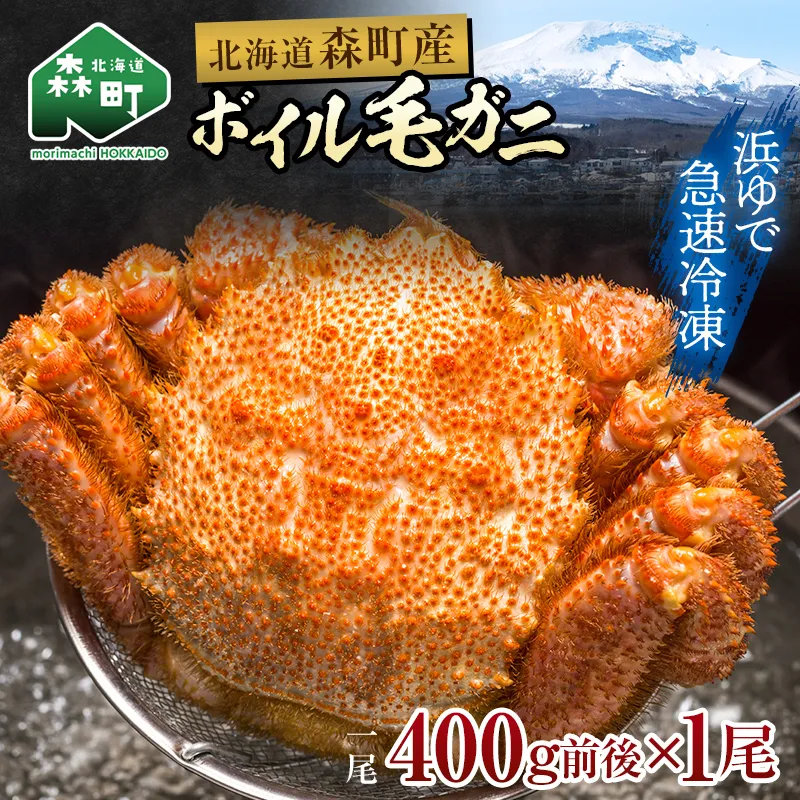 北海道・噴火湾産冷凍ボイル毛ガニ約400g前後×1尾  mr1-1447