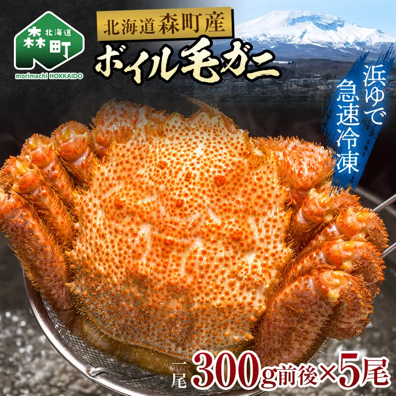 【訳あり】北海道・噴火湾産冷凍ボイル毛ガニ約300g前後×5尾  mr1-1430