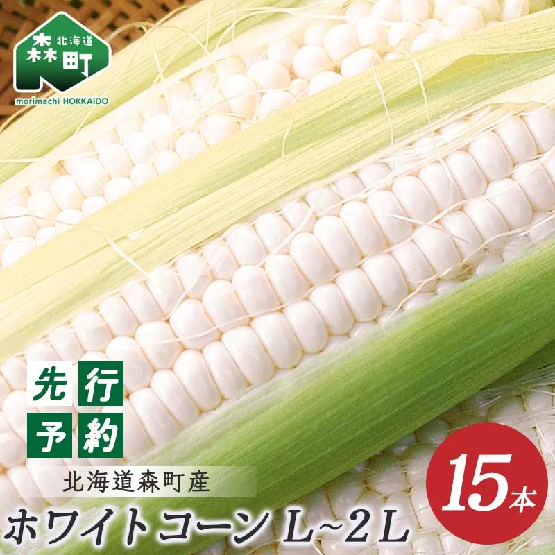 【先行予約】【数量限定】北海道森町産ホワイトコーン L〜2L 15本（2025年7月下旬〜9月中旬までに順次お届け） とうもろこし トウモロコシ  とうきび トウキビ 野菜 やさい 北海道 たっぷり 甘い 朝もぎ 期間限定 ふるさと納税 森町 mr1-0144