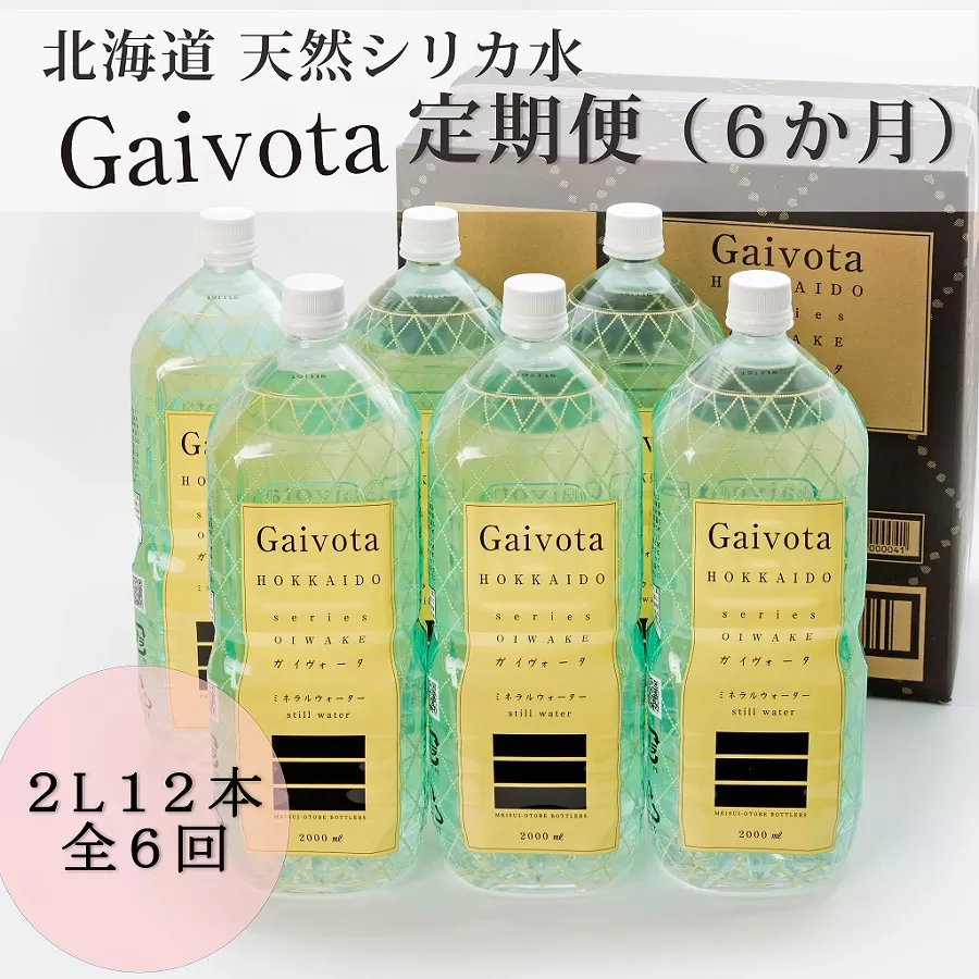 ＜定期便 Gaivota2箱(2L×12本)×6回＞北のハイグレード食品 天然シリカ水 ミネラルウォーター 軟水 北海道産 北海道 乙部町 天然水 美容 ケイ素 無添加 シリカ ガイヴォータ 美肌 ミネラル 口当たり まろやか 備蓄 災害用 非常用 リピーター 6か月 備蓄 災害用 非常用