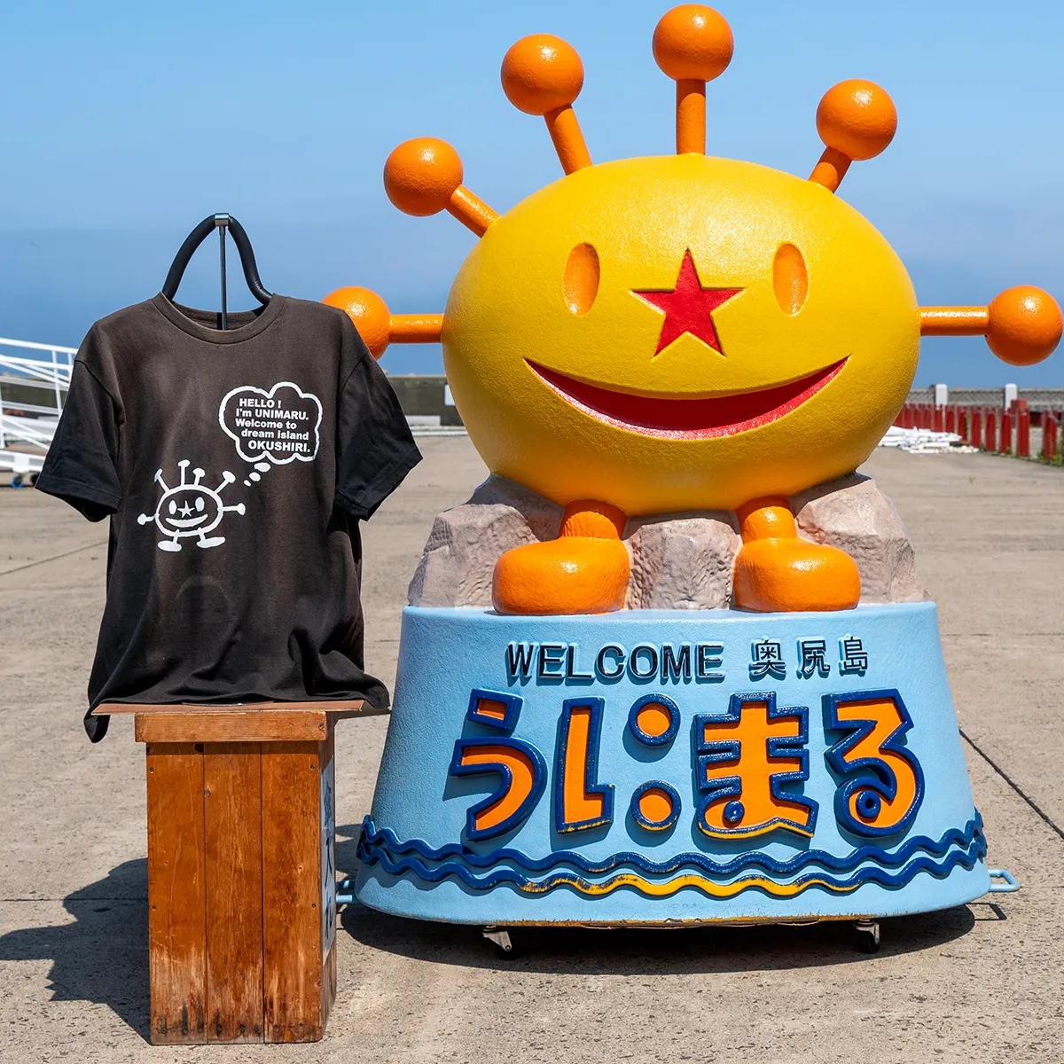うにまるTシャツ (モノクロデザイン) ブラック XLサイズ 奥尻島 ゆるキャラ ご当地 マスコット キャラクター うにまる 白 黒 メンズ レディース ユニセックス ご当地T キャラT Tシャツ 半袖 シンプル ベーシック | 北海道 奥尻町 送料無料
