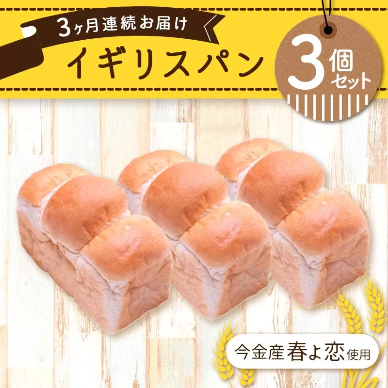 【3ヶ月連続お届け】今金産春よ恋使用！イギリスパン3個セット F21W-472