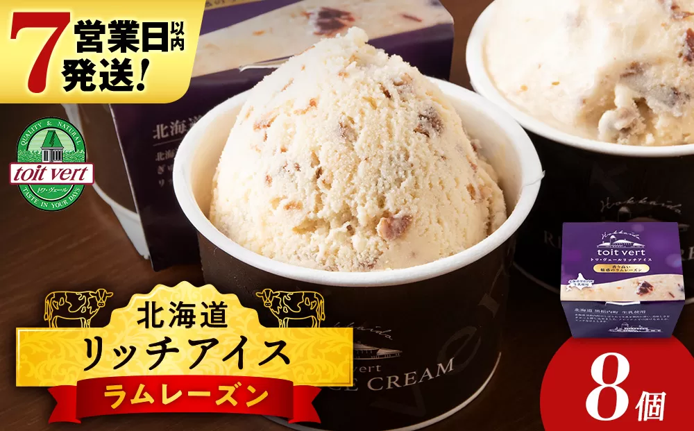 リッチアイスクリーム 香り高い魅惑のラムレーズン 8個セット(100ml)アイス スイーツ おやつ 冷凍 食べ比べ