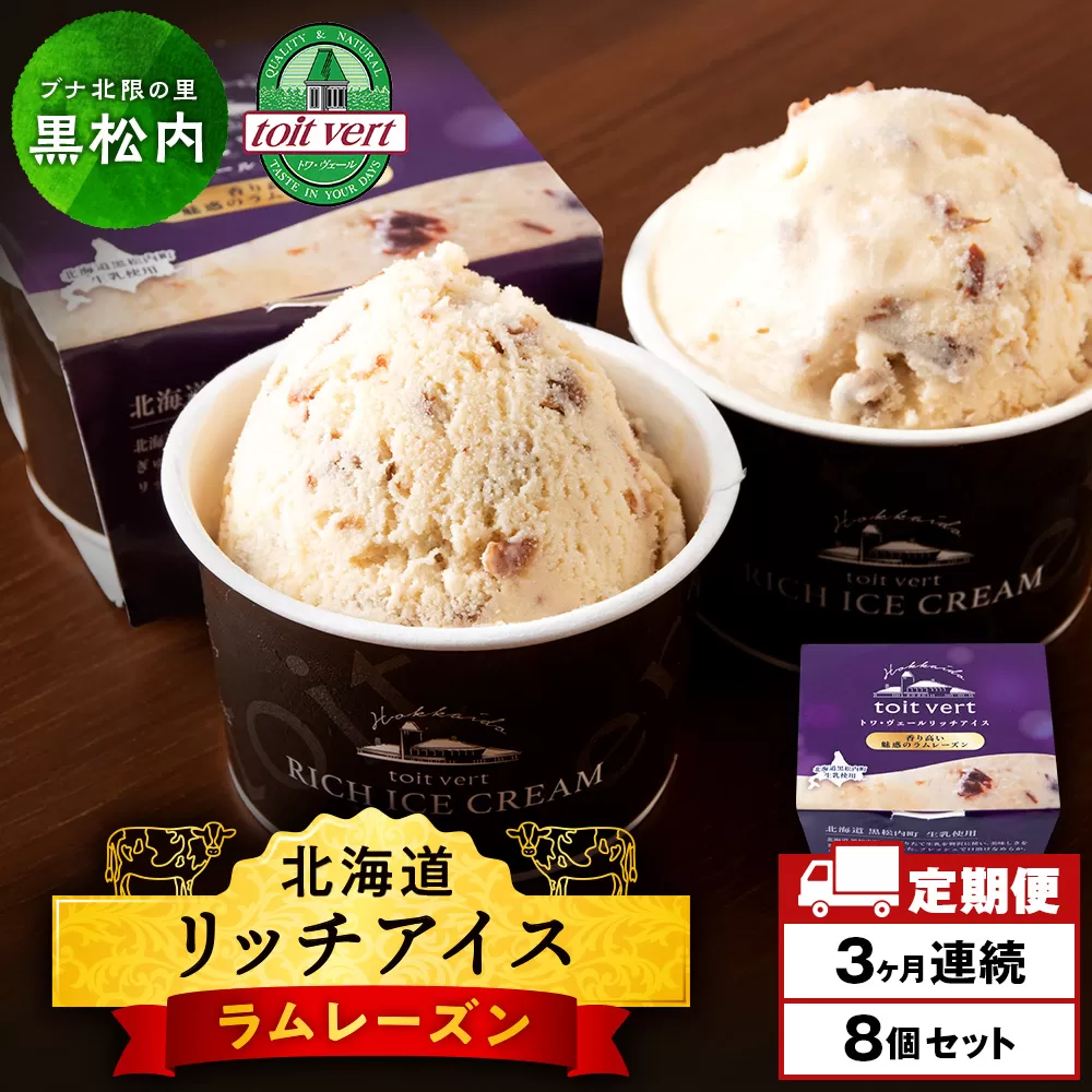 [定期便3ヶ月]リッチアイスクリーム 香り高い魅惑のラムレーズン 8個セット(100ml)