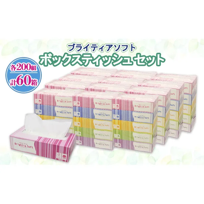 ブライティア ソフト ボックスティッシュ 200組 400枚 60箱 日本製 まとめ買い 日用雑貨 消耗品 生活必需品 備蓄 リサイクル ティッシュ ペーパー 倶知安町