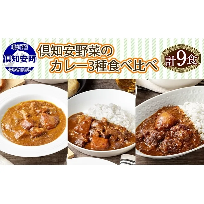 北海道 倶知安 カレー 3種 食べ比べ セット 計9個 中辛 スープカレー ビーフ ポーク 牛すじ カレー 詰め合わせ じゃがいも 牛 牛肉 豚肉 業務用 レトルトカレー 