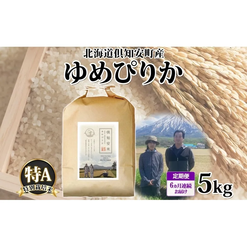 定期便 6ヵ月連続 全6回 北海道 倶知安町産 ゆめぴりか 特別栽培米 精米 5kg 米 特A 白米 お米 道産米 ブランド米 契約農家 ごはん ご飯 もちもち 国産 人気 お取り寄せ ギフト 贈り物 備蓄 