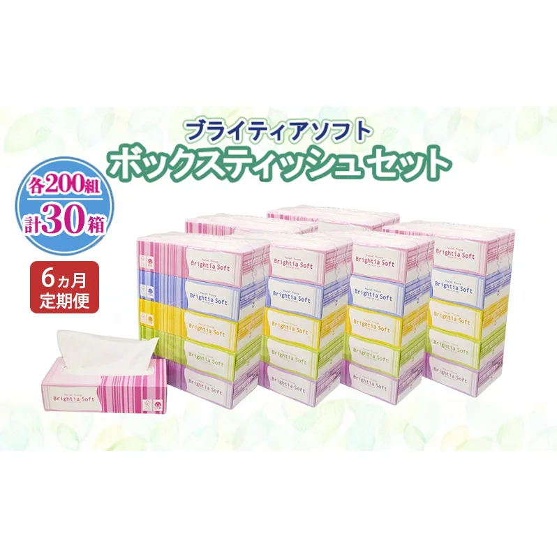 定期便 全6回 ブライティア ソフト ボックスティッシュ 200組 400枚 30箱 (5箱×6) BOX 日本製 まとめ買い ティッシュ リサイクル 長持 防災 常備品 日用雑貨 消耗品 生活必需品 備蓄 ペーパー 紙 北海道 倶知安町 日用品