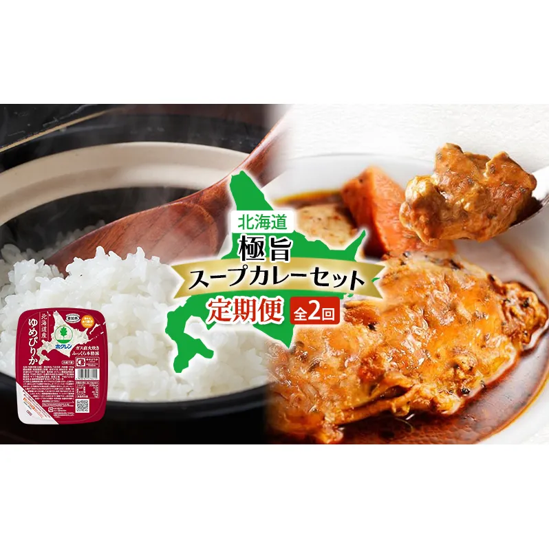北海道 極旨 スープカレー セット 全2回　チキンレッグスープカレー スープカレー チキンカレー レトルト 食品 野菜 チキン グルメ ゆめぴりか パックごはん 米 ホクレン 白米 ご飯 パック まとめ買い 簡単 レンジ 仕送り 備蓄 常温 保存 北海道