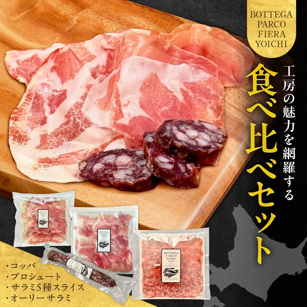 BOTTEGA PARCOFIERA 工房の魅力を網羅する食べ比べセット 生ハム&サラミ食べ比べ プロシュート・コッパ・サラミ・オーリーサラミ_Y037-0363