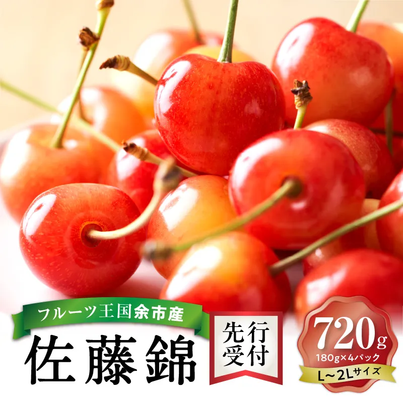 2026年発送【先行予約】令和8年産 佐藤錦【L～2Lバラ詰め】180g×4【ニトリ観光果樹園】さくらんぼの王様 余市 北海道 フルーツ王国 さくらんぼ サクランボ 桜桃 佐藤錦 余市産さくらんぼ 人気さくらんぼ ニトリ _Y074-0161