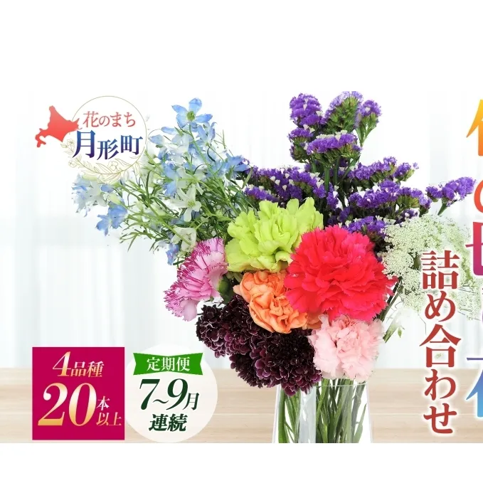 ＜2025年7月～9月まで3ヵ月連続お届け＞北海道 花 詰め合わせ 4品種 20本以上 切り花 切花 花束 ブーケ 季節 旬 生花 フラワー アレンジメント 記念日 産地直送 