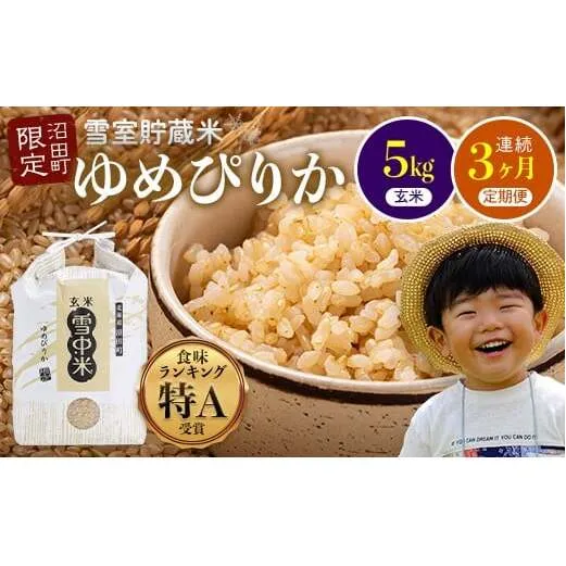 【数量限定】【令和8年6月発送開始定期便】令和7年度産 春摺り 雪中米 ゆめぴりか 玄米 5kg × 3回 計15kg 3か月連続定期便 定期便 定期 米 nr-1398