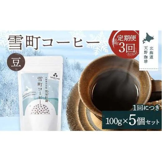 【定期便】雪町コーヒー 豆（100g）5個セット×3回 自家焙煎 低温貯蔵 エチオピア 北海道 沼田町 n-0120