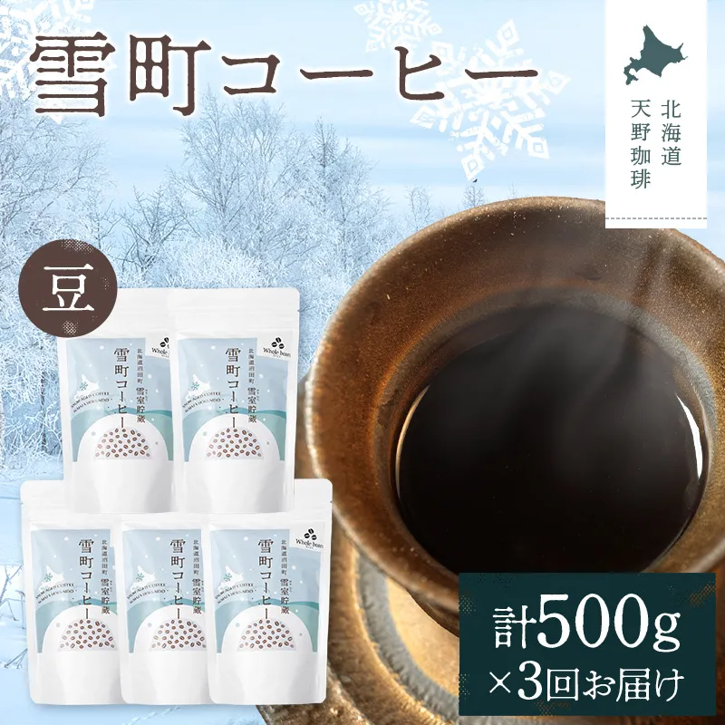 【定期便】雪町コーヒー 豆（100g）5個セット×3回 自家焙煎 低温貯蔵 エチオピア 北海道 沼田町 n-0120