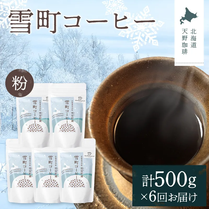 【定期便】雪町コーヒー 粉（100g）5個セット×6回 自家焙煎 低温貯蔵 エチオピア 北海道 沼田町 n-0130