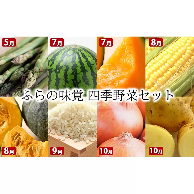【2024年発送】ふらの味覚 四季野菜セット アスパラ スイカ トウモロコシ カボチャ ユメピリカ 玉ネギ ジャガイモ 北海道 上富良野町 定期便 各月 お届け 野菜 やさい 先行受付 果物類 メロン赤肉 ５回 
