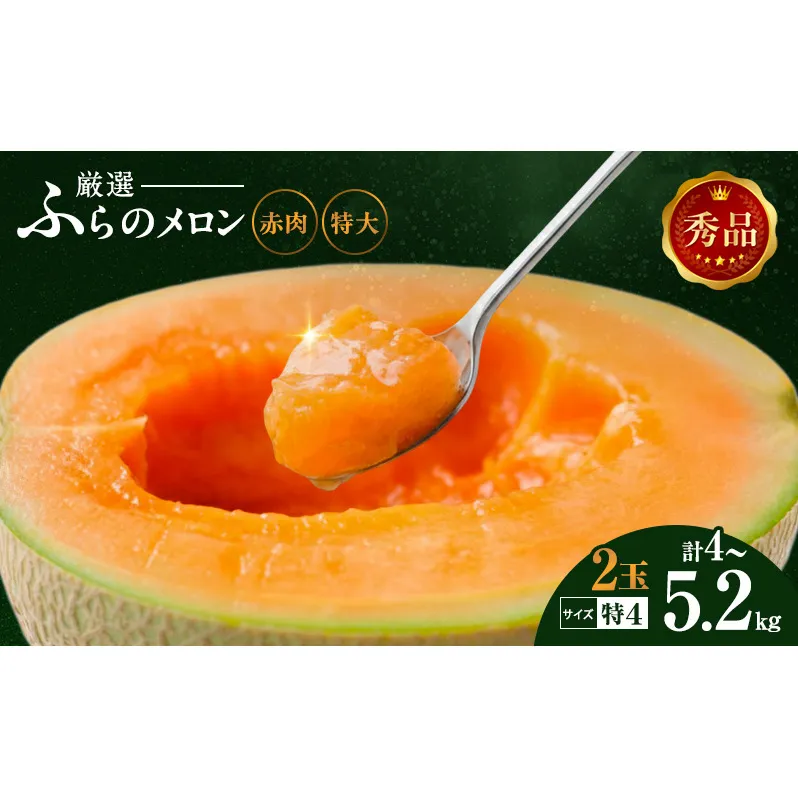 【令和8年産】ふらの 赤肉メロン 2kg~2.6kg 2玉 厳選 秀品 特4サイズ セット めろん 果物 フルーツ デザート くだもの 旬の果物 旬のフルーツ ファーム富良野 北海道