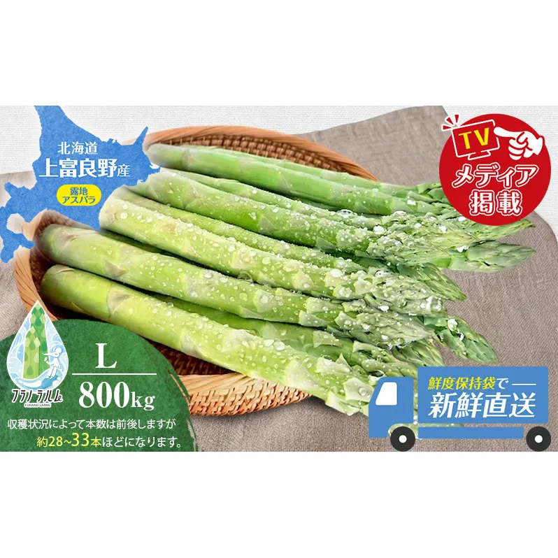【令和8年産】 〔メディア掲載されました〕 露地 グリーン アスパラガス L 800g 春アスパラ 野菜 旬 新鮮 産地直送 甘い お取り寄せ グルメ 高評価 限定 北海道 上富良野産 