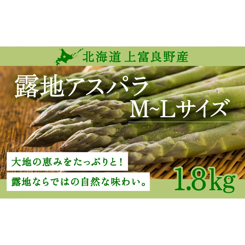 【令和8年産】 〔メディア掲載されました〕 露地 グリーン アスパラガス M-L 1.8kg 春アスパラ 野菜 旬 新鮮 産地直送 甘い お取り寄せ グルメ 高評価 限定 北海道 上富良野産 