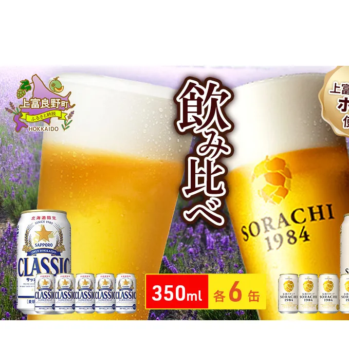 ビールの味くらべ！SORACHI VS クラシック 各350ml×6缶（合計12缶）缶ビール 飲み比べ お酒 酒 生ビール 飲み物 ギフト プレゼント お土産 贈答用 家飲み 晩酌 パーティー 缶ビールセット 上富良野町 北海道