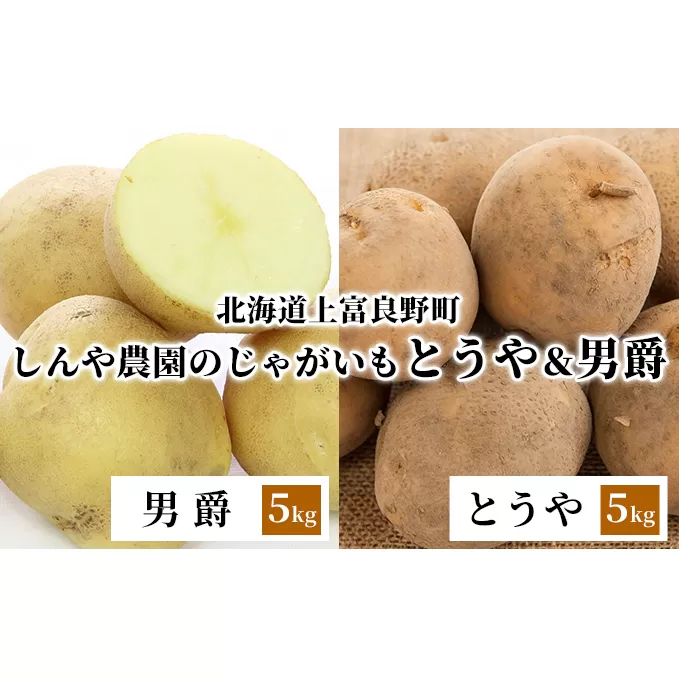 【北海道上富良野町産】しんや農園のじゃがいも「とうや5kg & 男爵5kg」 計10kg 野菜 根菜 北海道産 北海道のじゃがいも 食べ比べ 煮崩れしにくい ホクホク 