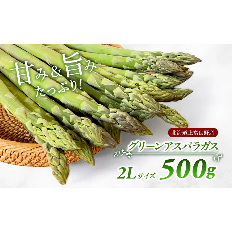 先行予約 【2025年 発送】 北海道 上富良野産 グリーン アスパラガス 2L サイズ 500g アスパラ 上富良野町 令和7年 発送 野菜 やさい【オンライン決済限定】